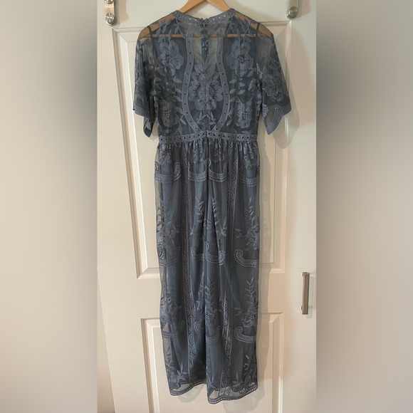 PinkBlush Blue Lace Mesh Overlay Maternity Maxi Dress - Picture 5 of 9